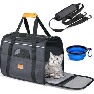 Morpilot Cat Carrier - Cat Carrier Soft for Small or Medium Cats up to 20lbs, with Sided Cushion, Secure Buckle and Foldable Bowl, Dog Carriers for Small Dogs (Dark Gray) (17.2"L x 10.8"W x 11.6"H)