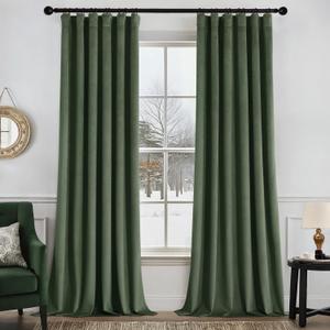 MIULEE Velvet Curtains 90 Inches Long 2 Panels Set for Bedroom, Pinch Pleat Back Tab Luxury Thermal Insulated Living Room Darkening Drapes Pleated Blackout Window Curtains with Hooks, Olive Green