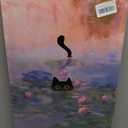 Framed Funny Black Cat Canvas Wall Art Picture Black Cat in the Pink Water Lily Evening Painting Vintage Preppy Aesthetic Animal Posters Prints for Living Room Bedroom Bathroom Decor 16x24-Inch