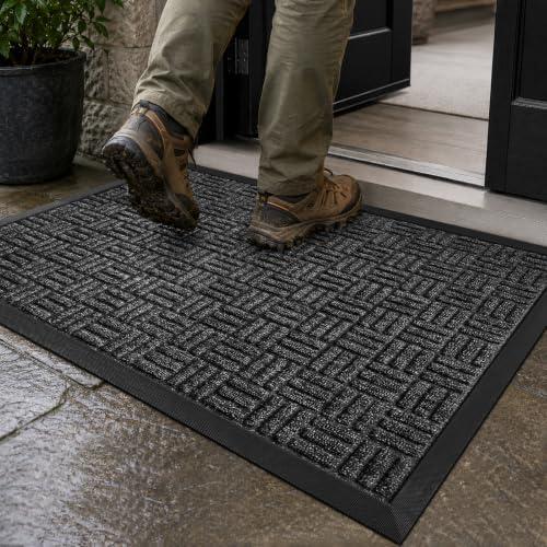 Mibao Front Door Mat Outdoor Entrance, 47" x 32" Heavy Duty Commercial Industria Dirt Trapper Waterproof Non-Slip Entryway Carpet,Weather Utility Rug, for Business Shop Patio Office Garage - Gray, 2'8" x 3'11"