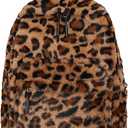 Fluffy Cheetah Print Backpack, Cute Y2k Animal Fur 14 inch Scene Book Bag For Women, Fashion Simple Personal Item Aesthetic Girls Bag