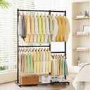 Clothing Rack with 4 Hanging Rod, 47.2" x 17.7" x 69.9", Double Rod Garment Rack with Storage Shelves, Freestanding Closet Organizer for Bedroom, Laundry Room, Portable Metal Clothes Rack, Black