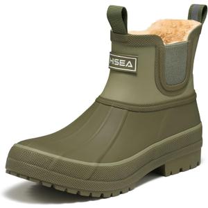 HISEA Women's Saltwater Winter Rain Boots Waterproof Duck Chelsea Lined Outdoor Garden Boot (8, Olive Green)