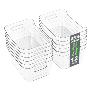 Tiawudi 12 Pack Plastic Storage Bins, MultiUse Organizer Bins, Pantry Organizer, Clear Storage Containers for Home, Kitchen, Office, Cabinet, Shelf and Fridge Organization