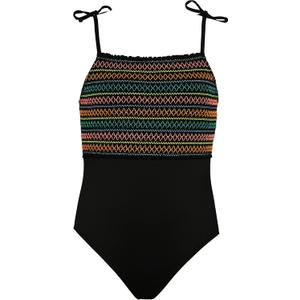 Hobie Girls One Piece Swimsuit (12, Black//Smocked Solids)