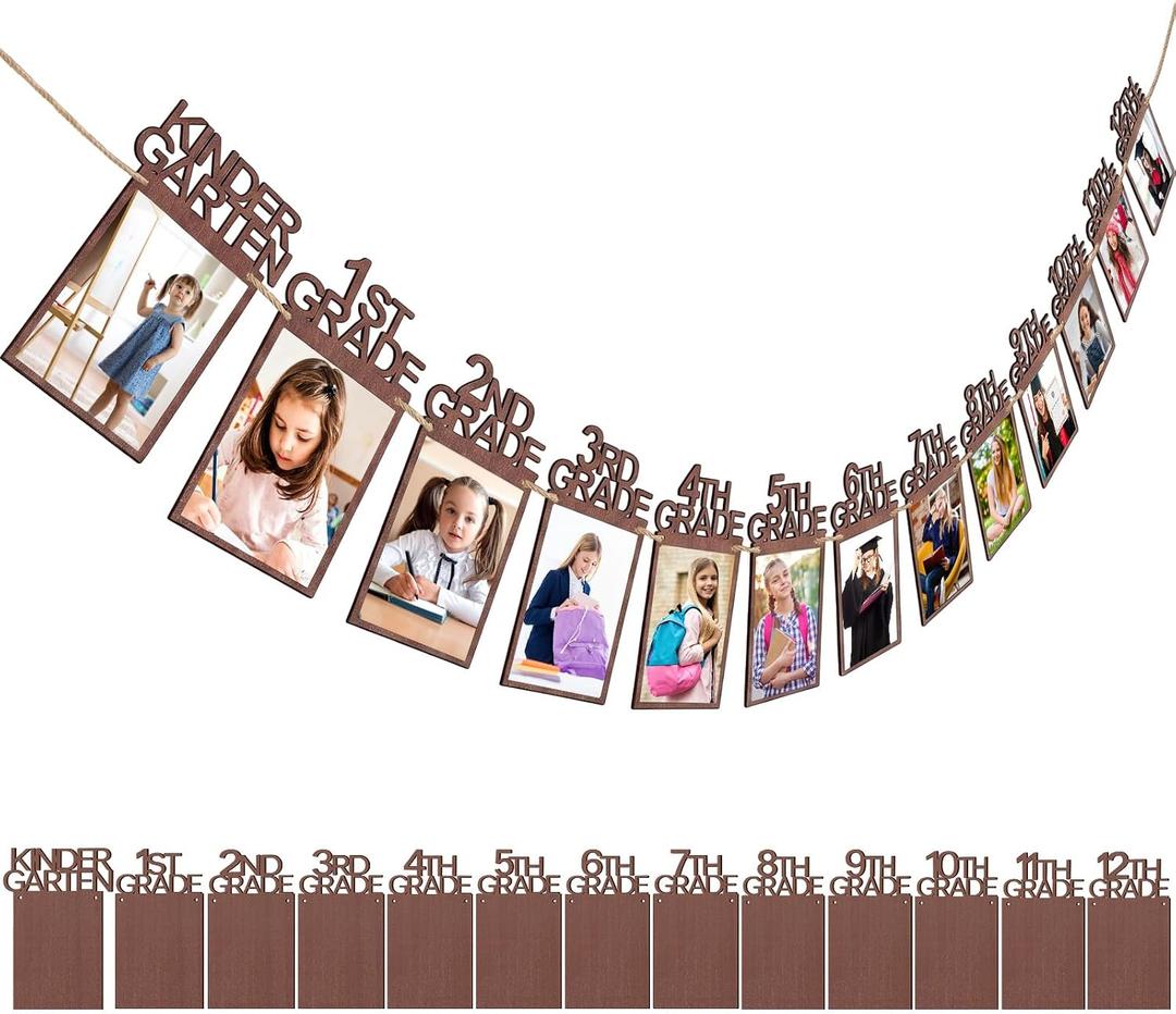 Capoda Wooden Graduation Photo Banners Class of 2026 Wooden Grade Photo Display Kindergarten to 12th Grade Picture Banners Decorations for School Graduation Party Supplies, 4X6 Inch(Brown)