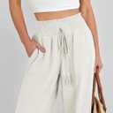 ANRABESS Women's Linen Pants Summer Casual Palazzo Beach Pant Drawstring High Waist Wide Leg Trousers Vacation Outfits Medium Beige