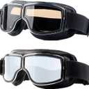 LJDJ Motorcycle Goggles,2 Pack Vintage Anti Fog Pilot PU Leather Glasses Dustproof ATV Off Road Motorbike Helmet Eyewear Protect for Ridding Motorcross Classes Aviator Goggles for Men Women Adult