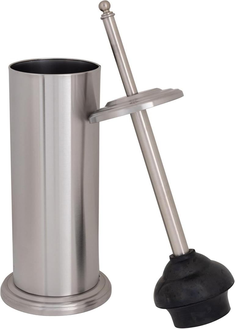 Bath Bliss Cylinder Free Standing Toilet Plunger & Holder, Water & Rust Resistant, Decorative, Stainless Steel