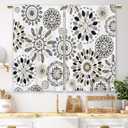 Boho Black White Mandala Floral Kitchen Curtains Modern Flower Small Short Cafe Window Curtains Indian Bohemian Rod Pocket Bathroom Drapes Treatment Tier Curtains 2 Panels (27.5x39 Inch)