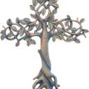 Top Brass Tree of Life Wall Cross 11 1/2" - Decorative Spiritual Art Sculpture Bronze Verdigris Finish