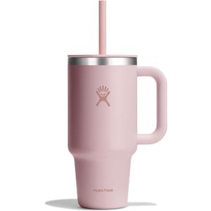 Hydro Flask Travel Tumbler with Handle, Lid and Straw - Insulated Stainless Steel in 32 Oz Tonal Trillium Pink