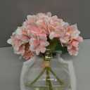 Hollyone Hydrangea Artificial Flowers with Glass Vase Pink Silk Faux Flowers Arrangements with Clear Faux Water Fake Floral Bulk Bouquet for Home Decor Table Centerpiece Decorations