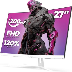 CRUA 27" Curved Gaming Monitor, 165Hz/200Hz FHD 1920x1080 VA Display, 1800R Screen, 120% sRGB, AMD FreeSync, Blue Light Filter, HDMI & DP, White PC Monitor for Gaming, Streaming & Work