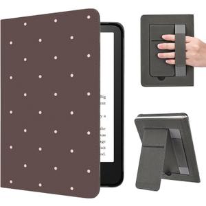 AdorableWhimsy for Kindle Paperwhite 12th Generation Case 7" 2024 Release Cute Polka Dot Brown Classic Vintage Aesthetic Design Soft PU Leather Cover with Auto Sleep Wake, Stand & Hand Strap for KPW6