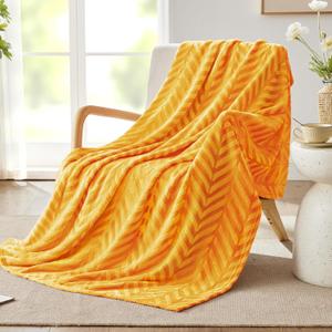 Whale Flotilla Flannel Fleece Throw Blanket for Couch Sofa Bed, Lightweight Breathable Soft Throws Plush Fluffy Chevron Design Decorative Blankets for All Season, 50x60 Inch, Lemon Yellow