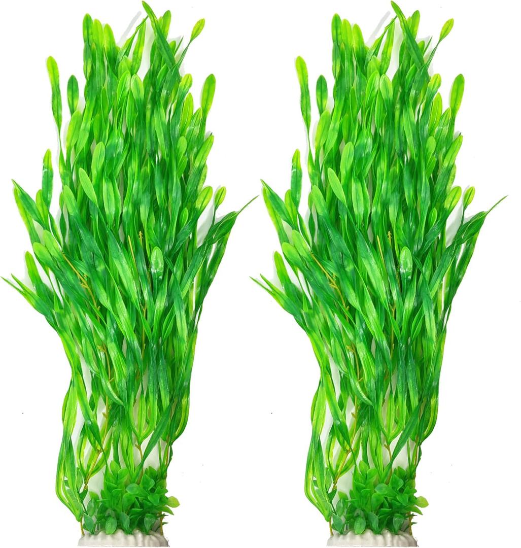 25.98 Inch Tall Aquarium Plants  2 Pcs Fish Tank Plants PlasticLarge Lifelike Artificial Fish Tank Decorations, Durable & Safe for Freshwater/Saltwater Aquariums (Green (Style B))