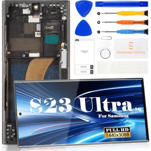TFT for Samsung S23 Ultra Screen Replacement for Samsung Galaxy S23 Ultra 5g LCD Display for Samsung SM-S918 Touch Screen Digitizer Assembly Repair Kits (with Frame) (Phantom Black)