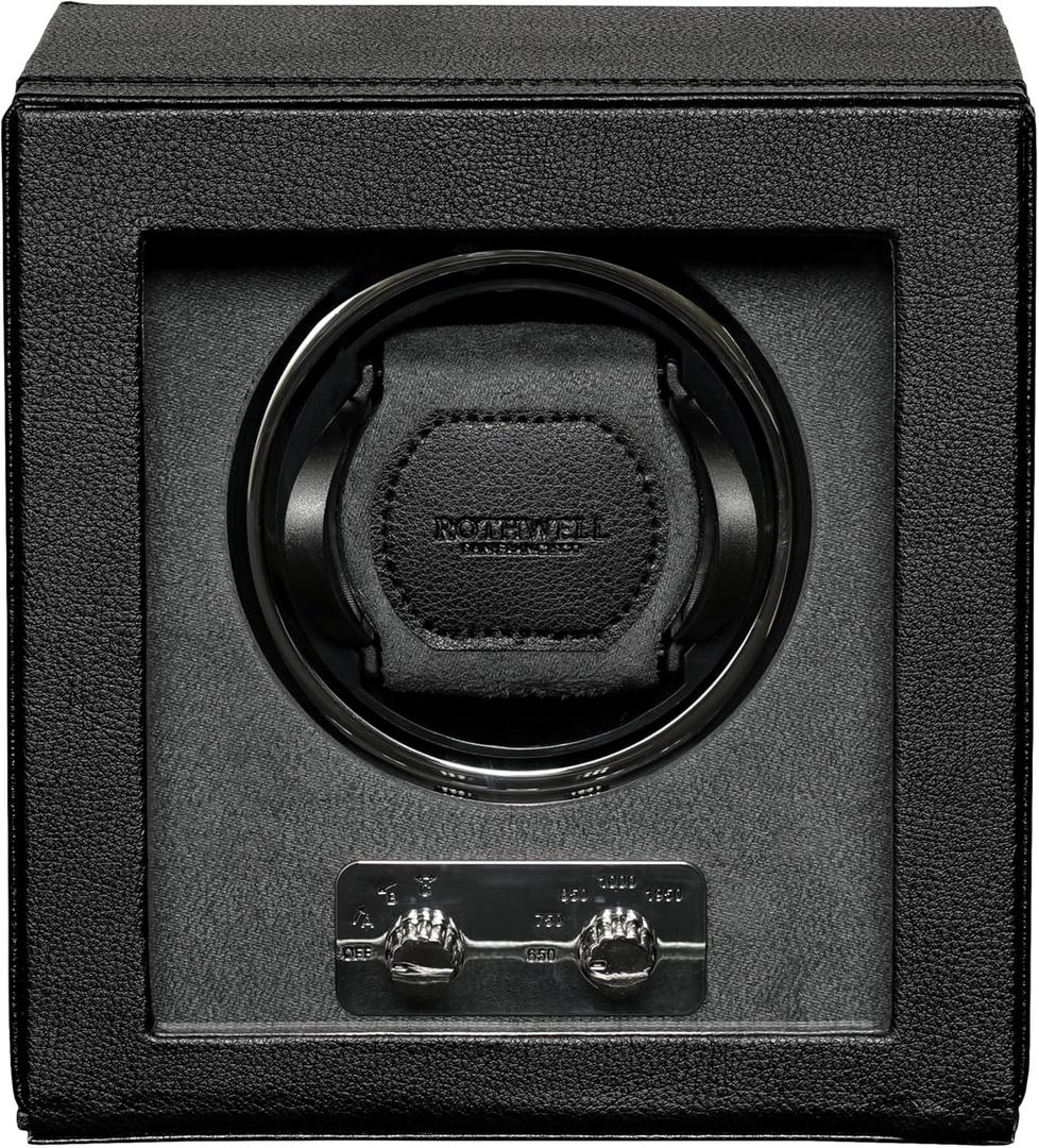 ROTHWELL Single Watch Winder for Automatic Watches with Quiet Motor with Multiple Speeds and Rotation Settings (Black/Grey)