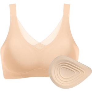 Seamless Post-Surgery Bra for Women, Pocket Mastectomy Bras for Breast Prosthesis with Cotton Breast Forms Set, Size 42 (Beige)