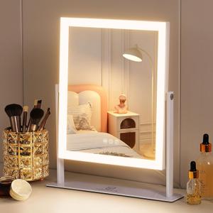 FENCHILIN Vanity Mirror with Lights 11.8" x 9.8",Lighted Makeup Mirror and Hollywood Mirror with Smart Touch Control 3 Colors Dimmable LED Light, 360Rotation 10X Magnification Tabletop (White)