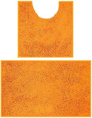 VAGAU Bathroom Rugs 2 Pieces Chenille Bath Rug Mat, Extra Thick and Soft Absorbent Bath Rugs, Machine Washable, Non-Slip Plush Bath Mats for Tub, Shower, and Bath Room (Orange)
