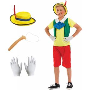 fun shack Puppet Costume for Kids, Fairytale Costumes for Boys, Puppet Costume for Girls Boys, Long Nose Costume (Large, Yellow)