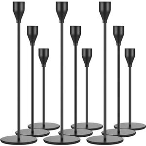 Set of 9 Candle Holders Candlestick Holder for Tapered Candles Decorative Candle Sticks Long Holder Table Centerpiece Candle Holders for Home Decor Wedding Dining Party Anniversary Supplies (Black)