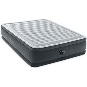 Intex Dura-Beam Deluxe Comfort-Plush Elevated Air Mattress: Fiber-Tech – Queen Size – Built-in Electric Pump – 18in Bed Height – 600lb Weight Capacity