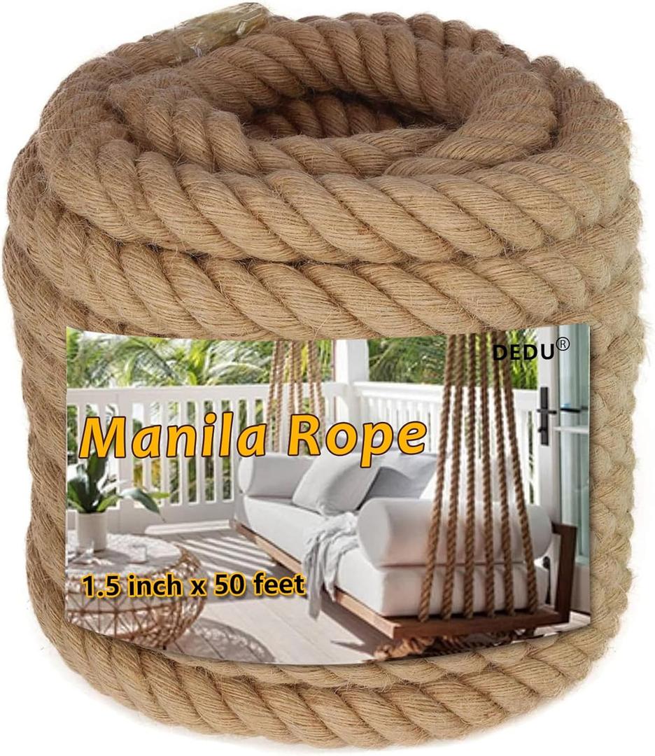 1.5" X 50' Treated Manila Rope Boat Docks Tree Farm Dock Deck, Size: 50 feet