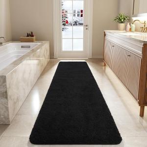 LOCHAS Bathroom Rug Runner 24x84 Inch, Soft Thick Absorbent Microfiber Bath Rugs for Bathroom, Machine Washable, Shaggy Plush Non Slip Bath Mat for Tub, Shower Floor, Quick Dry Mats, Black