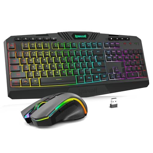 Redragon S101M-KS Gaming Keyboard and Mouse Wireless with Tri-Mode, RGB Keyboard and 4800 DPI Gaming Mouse, 10 Independent Multimedia Keys for Wins, PC, Computer, Wireless S101 Ideal for Gamer