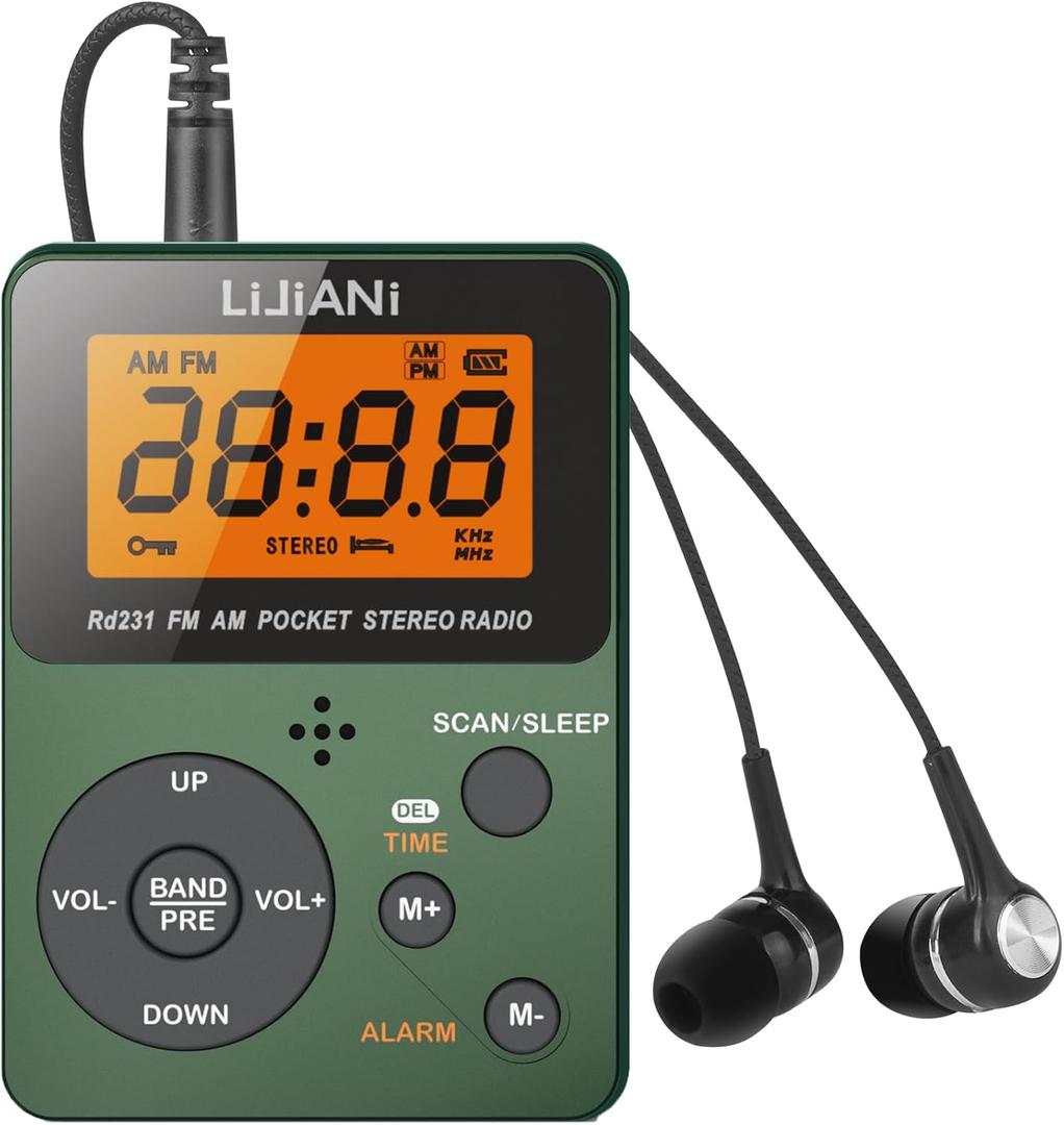 Pocket AM FM Radio Portable with Best Reception,Power by AAA Battery Mini Digital Tuning Mini Radio with Stereo Earphone,Large LCD Screen and Lock Screen for Walk/Jogging/Gym/Camping