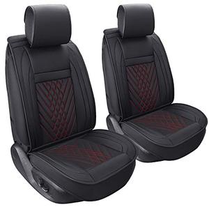 PLTCAT 2 Front Car Seat Covers Set, Car Seat Cushions with PU Leather Fit for Most Cars, Suvs, Vans Trucks(Black and Red, 2 PCS Front)