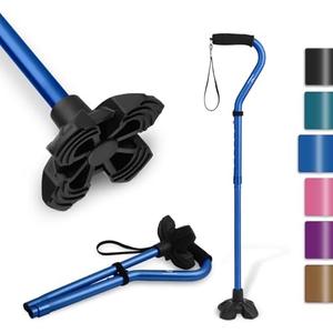 KINGGEAR F1 Walking Stick, Walking Cane for Women & Men, Self Standing Walkers for Seniors with Wrist Strap, Lightweight & Sturdy Offset EVA Handle and Large Quad Base