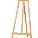 A - Frame Wooden Display Easel - Adjustable Lyre Beechwood Studio Easel Stand Holding Canvas Up to 90", Inclinable Artist Floor Painting Easel for Artwork Painting, Natural