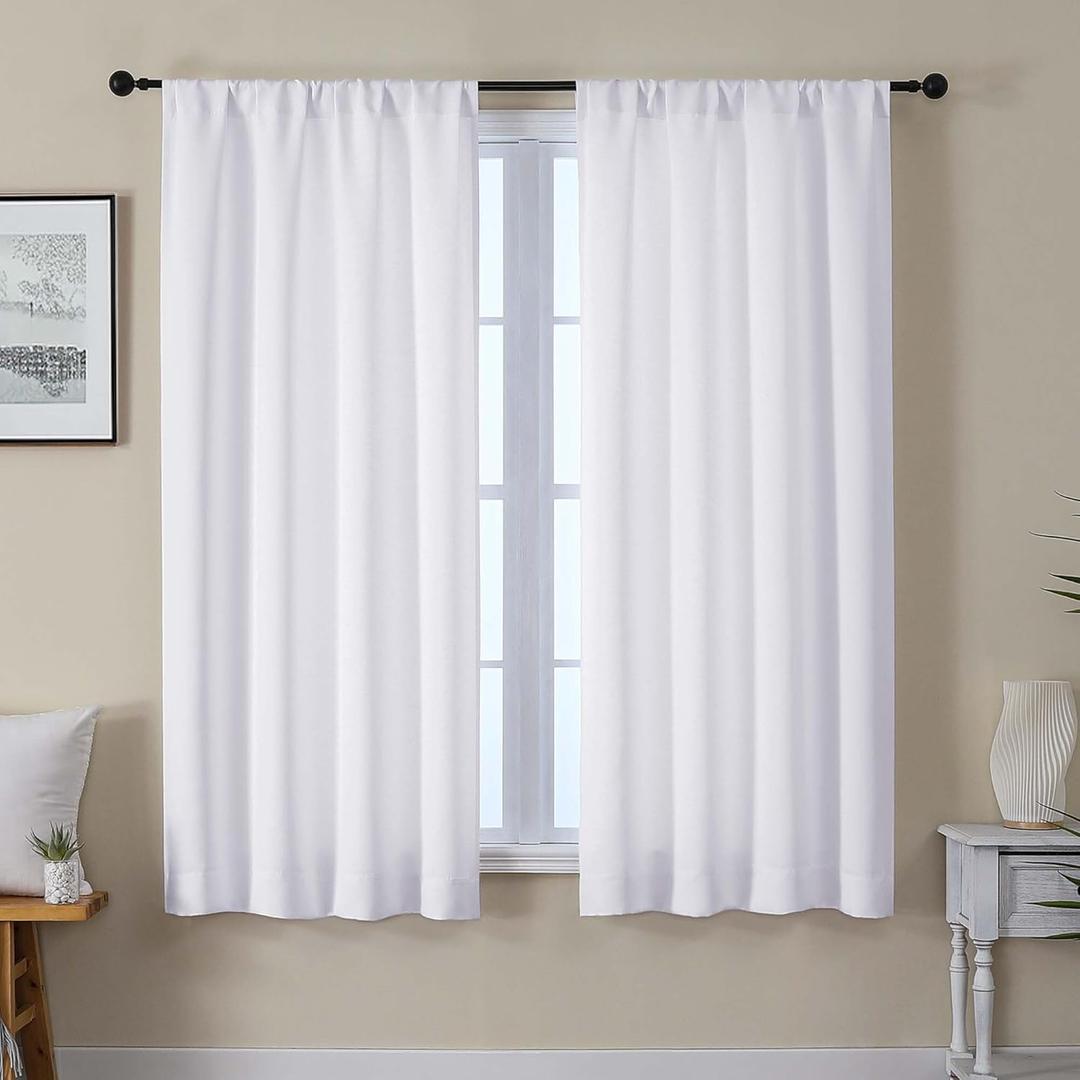 Gwine Pura White Curtains 63 inch Length, Light Filtering Thermal Insulated Noise Reducing Window Curtain Panels for Bedroom, Elegant Solid Soft Drapes for Living Room, Each 40Wx63L, 2 Panels