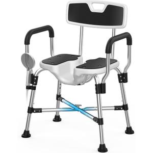 Heavy Duty Shower Chair for Inside Shower U-shape Shower Seat with Arm and Back for Elderly and Disabled Adjustable Height Medical Bathtub Stool Private Clean for Women Seniors Handicap 450lb (Black)
