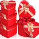 Red 4 Pcs Valentines Heart Shaped Gift Box with Lid for Flower Arrangement Large Present Gift Box for Valentine's Day Wedding Birthday Anniversary Party (Red, Classic)