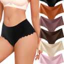ALL OF SHE Thongs for Womens High Waisted Seamless Underwear for Women 6 Pack Wave Edge No Show Sexy Panties (M)