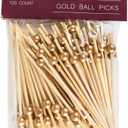 Gold Ball End Bamboo Picks 4.7 Inch, 2400-Count Bulk Case, 24 Packs x 100, Decorative Cocktail Picks and Appetizer Skewers for Charcuterie, Sandwiches and Party Catering