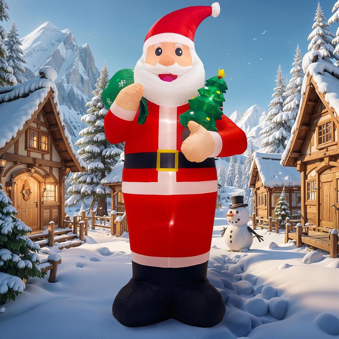 OurWarm 14FT Christmas Inflatable Outdoor Decoration, Giant Inflatable Santa Claus Holding Gift Bag, Blow Up Christmas Decorations Outdoor with Built-in LED Lights for Yard Garden Lawn Xmas Decor
