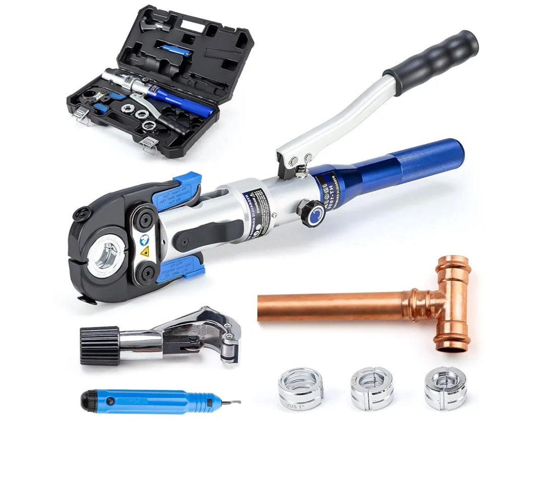 IBOSAD Copper Tube Fittings Hydraulic Pipe Crimping Tool with 1/2 inch,3/4 inch and 1 inch Jaw Copper Pipe Propress Crimpers Pressing Pliers,Suit for Narrow Space and Tee Fitting