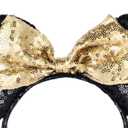 A Miaow Colorful Sequin Headband Glitter Bow Hair Clasp Adults Women Butterfly Hair Hoop Birthday Party Holiday Park Photo Supply (Black and Golden)