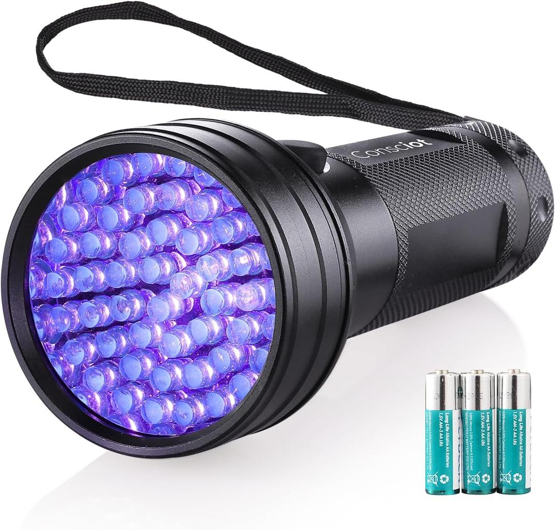UV Flashlight Black Light, Consciot 51 LED 395nm Ultraviolet Blacklight, Portable Torch Light Pet Urine Detector for Dog/Cat Urine, Dry Stains, Bed Bug, Resin Curing, Matching with Pet Odor Eliminator