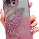 Chrome Case Phone Cases Compatible with iPhone 12 Pro Pink | for Women/Girls, Gradient, Glitter, Butterfly, Quicksand, Plating, Clear, for iPhone