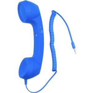 Retro 3.5mm Telephone Handset Cell Phone Receiver Mic Microphone Speaker for iPhone iPad Mobile Phones Cellphone Smartphone (Blue)