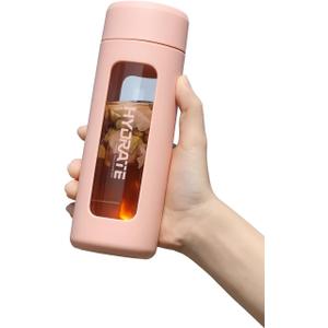 Glass Water Bottle with Sleeve  BPA-Free, 16oz Leakproof Refillable Bottle, Clear & Insulated, Eco-Friendly & Aesthetic Design for Gym, Travel, Office (Blush Pink)