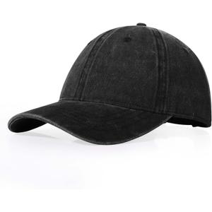 XXL Hats for Men Big Head, Large Baseball Cap for Women, Oversized Trucker Hat Low Crown Hat Washed Plain Denim Dad Hat (Black)