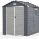 YITAHOME 6x6FT Resin Storage Unit sans Flooring, All-Weather Plastic Shed with Window, Vents and Secured Doors, Outdoor Plastic Tool Cabin for Poolside, Lawn, Backyard, Patio, Dark Gray